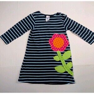 The Bailey Boys Girl's Size 5 Dress Navy Blue Stripes flower Pink Polka Dots
